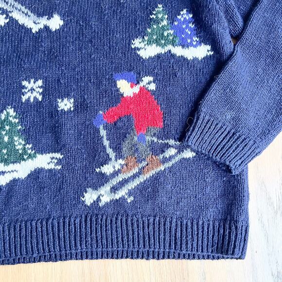 Vintage Hand Knit Ski Sweater Sz Medium Jones New York Sport Winter Preppy - Picture 3 of 8